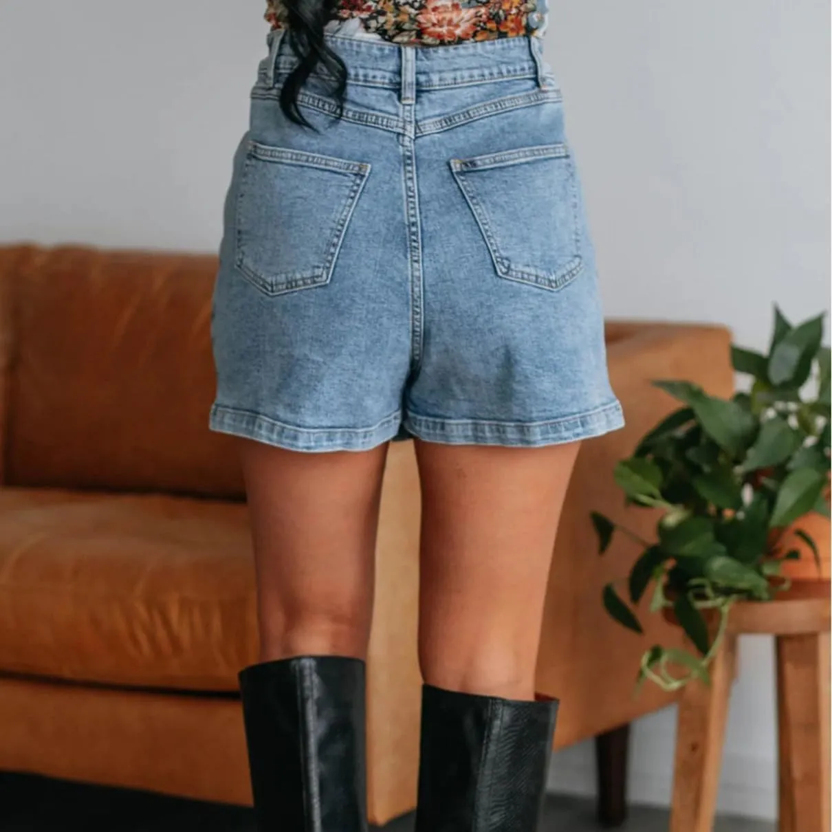 Women's Trendy High Waist Stretch Denim Shorts Button Front Wrap Jean Shorts