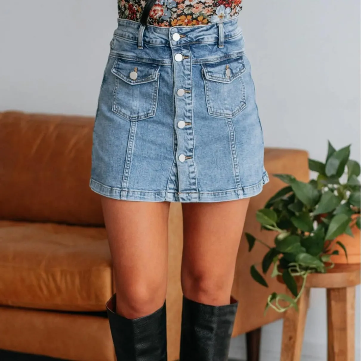 Women's Trendy High Waist Stretch Denim Shorts Button Front Wrap Jean Shorts