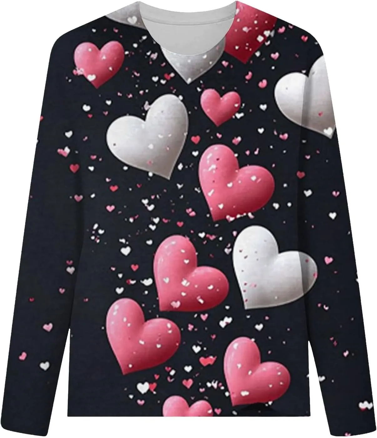 Womens Valentines Shirt Love Heart Print Long Sleeve Crewneck Sweatshirt Loose Casual Fit Basic 2025 Spring Pullover