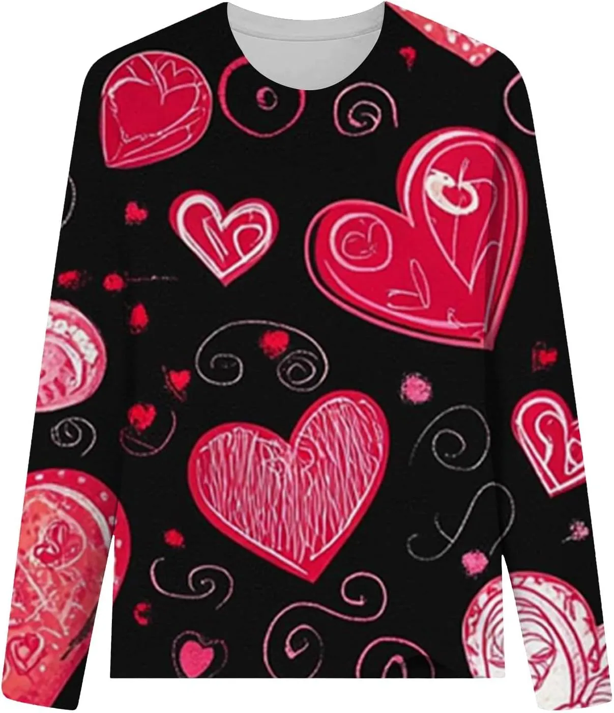 Womens Valentines Shirt Love Heart Print Long Sleeve Crewneck Sweatshirt Loose Casual Fit Basic 2025 Spring Pullover