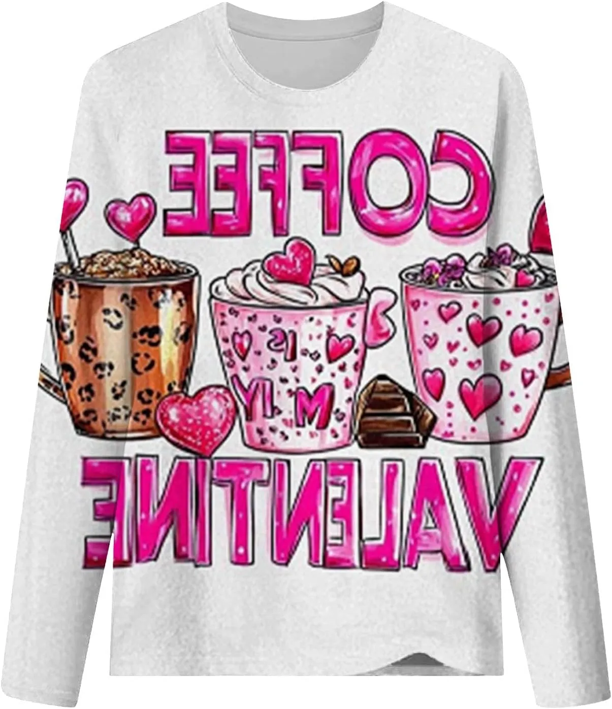 Womens Valentines Shirt Love Heart Print Long Sleeve Crewneck Sweatshirt Loose Casual Fit Basic 2025 Spring Pullover