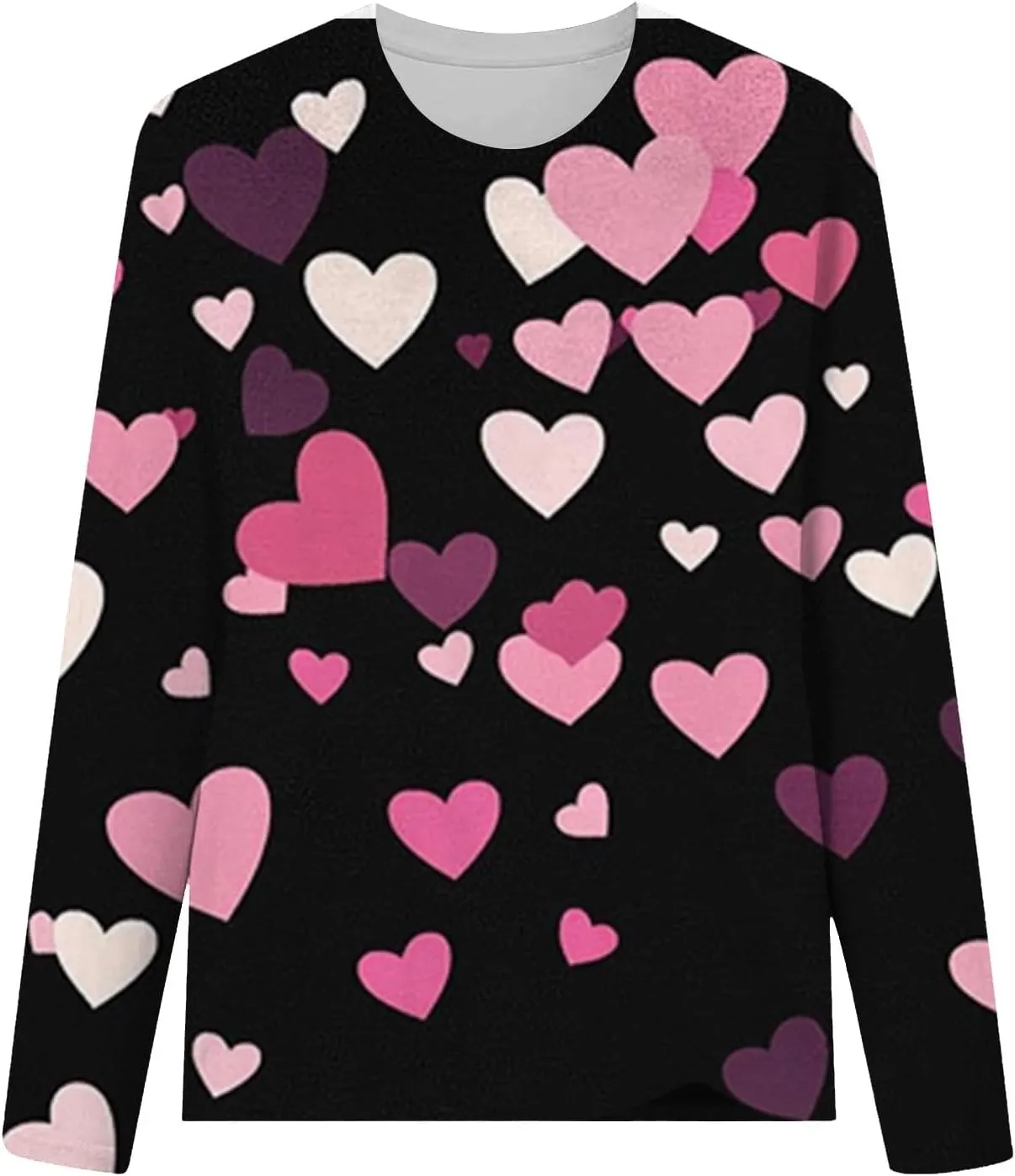Womens Valentines Shirt Love Heart Print Long Sleeve Crewneck Sweatshirt Loose Casual Fit Basic 2025 Spring Pullover