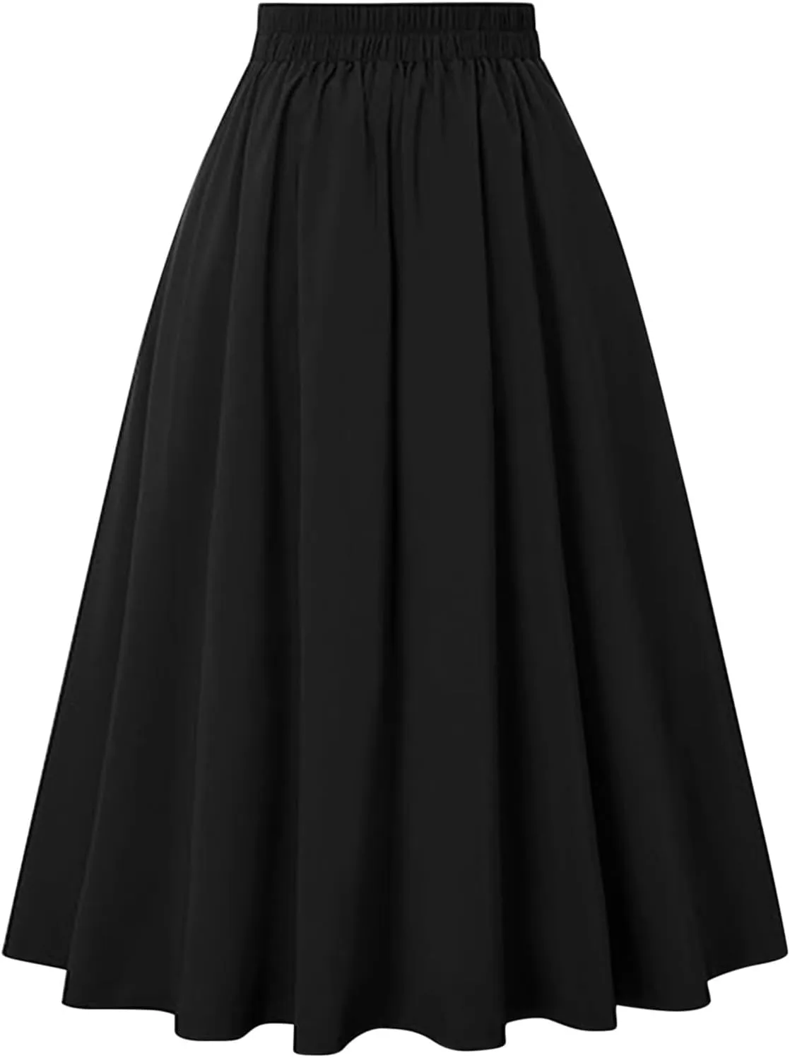 Women's Vintage Pleated Midi Skirt High Waist Button Front 50S 60S Flared A-Line Swing Flowy Skirt with Pockets