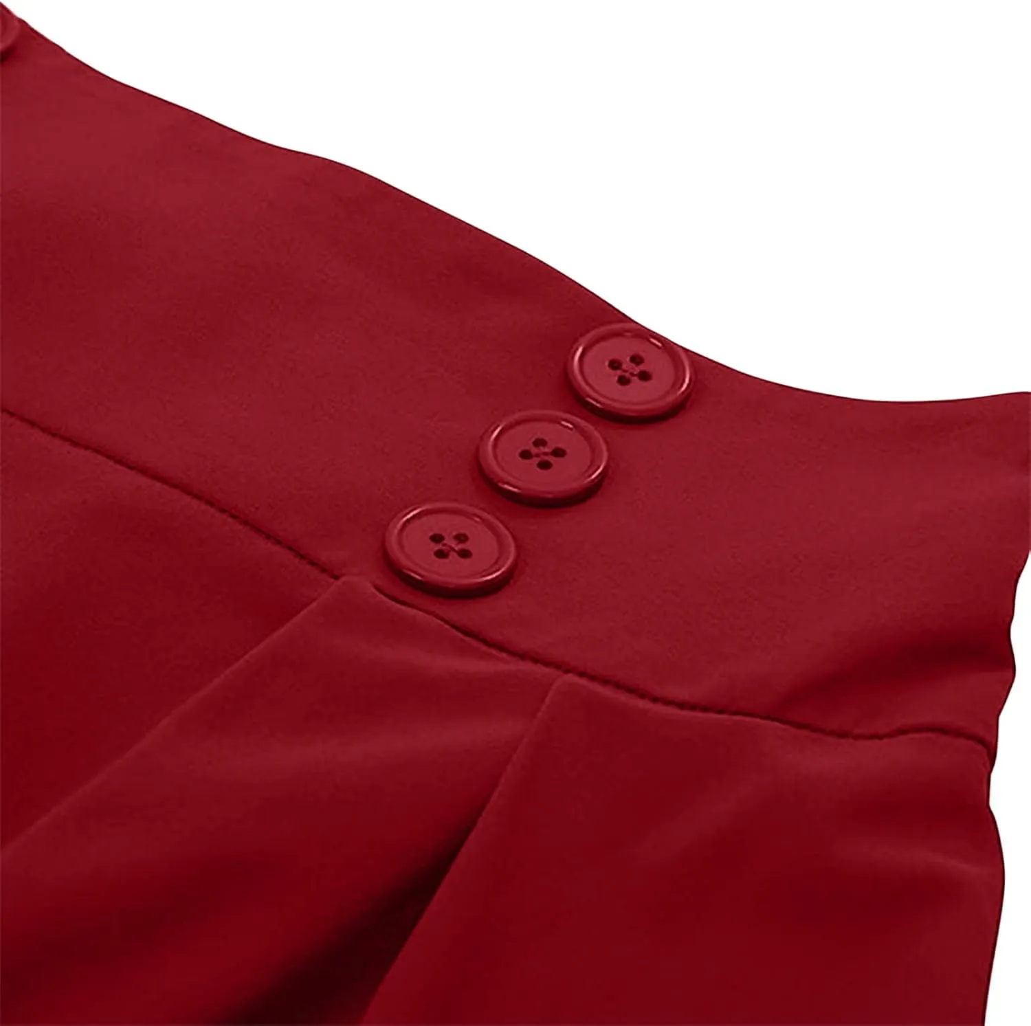Women's Vintage Pleated Midi Skirt High Waist Button Front 50S 60S Flared A-Line Swing Flowy Skirt with Pockets