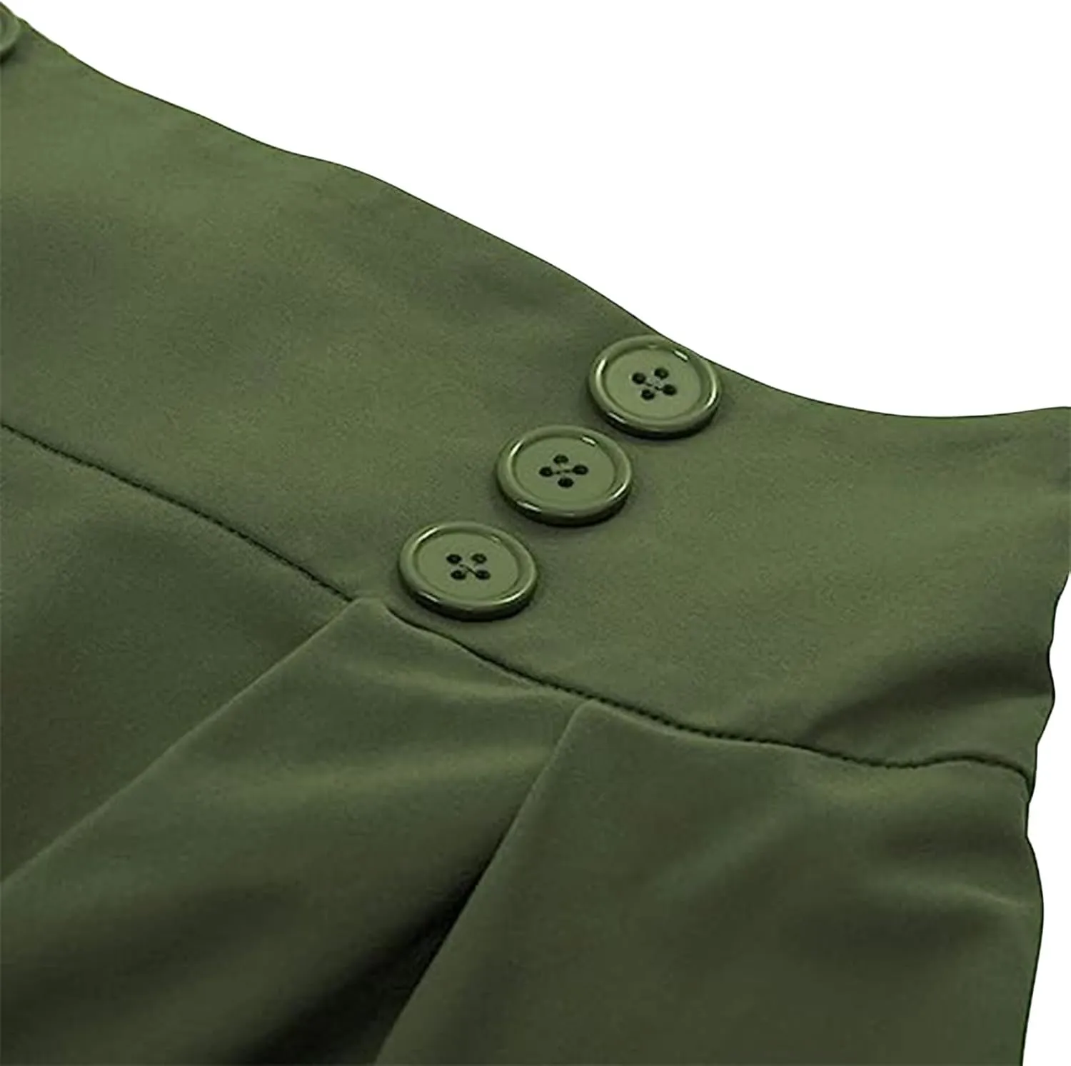 Women's Vintage Pleated Midi Skirt High Waist Button Front 50S 60S Flared A-Line Swing Flowy Skirt with Pockets