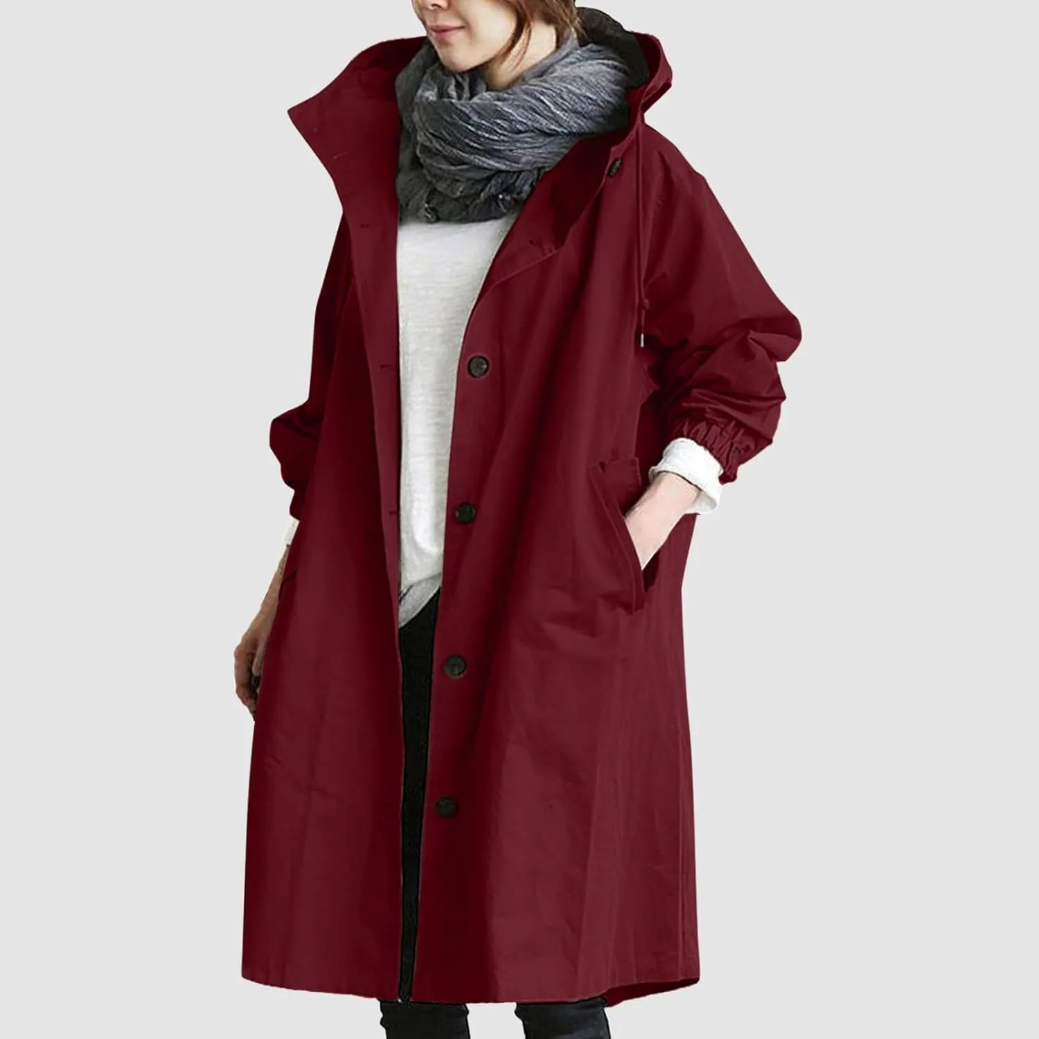 Women's Winter Wool Mid-Long Coat Notch Lapel Single-Breasted Trench Coat Outwear