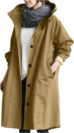Women's Winter Wool Mid-Long Coat Notch Lapel Single-Breasted Trench Coat Outwear