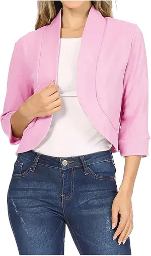 Women's Work Office Suit Collarless Casual Plus Size Cropped Blazer Jacket All-Match Cropped Suiting Coat Tops