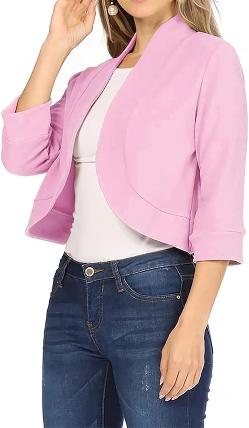 Women's Work Office Suit Collarless Casual Plus Size Cropped Blazer Jacket All-Match Cropped Suiting Coat Tops