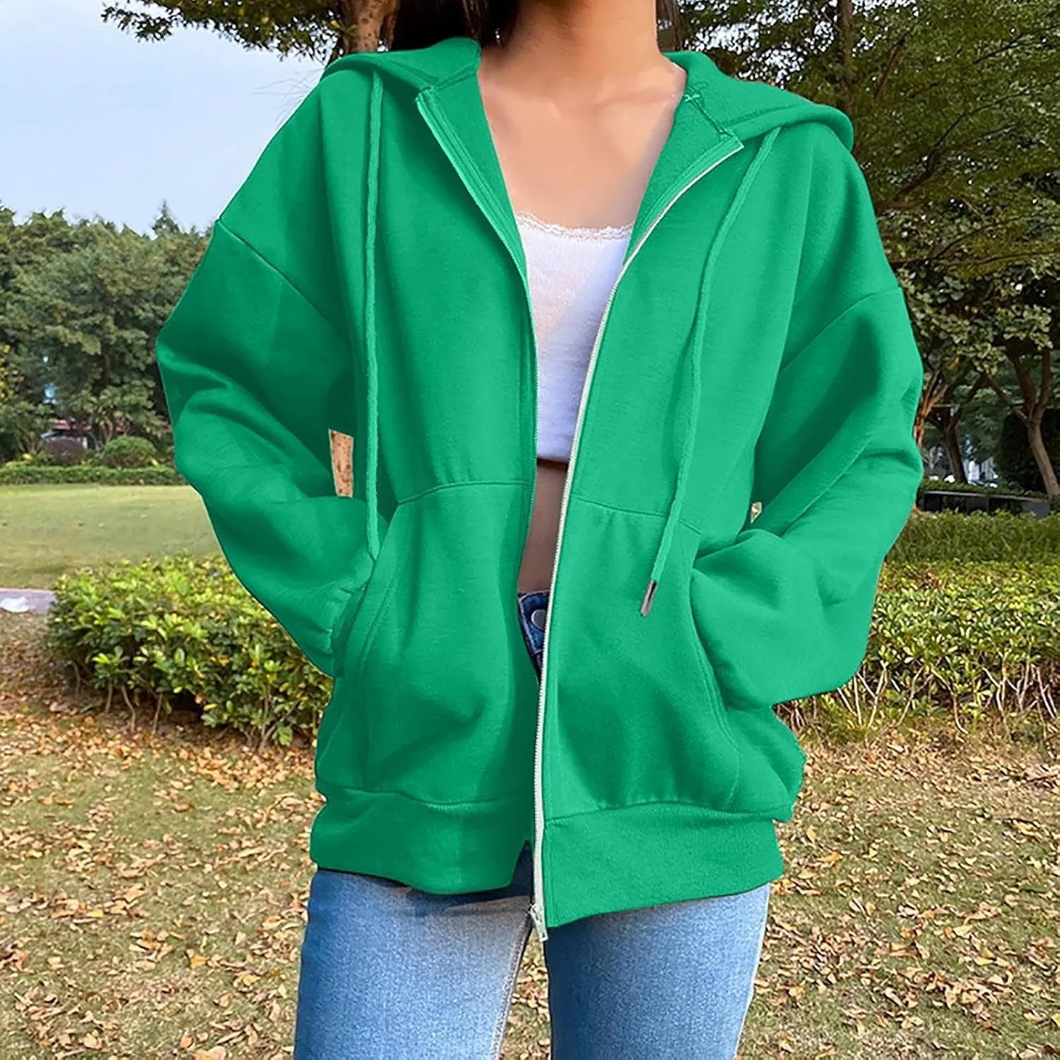 Women's Zip Up Hoodies Casual Fall Fashion Oversized Sweatshirts Y2K Teen Girl Cute Long Sleeve Jackets with Pockets