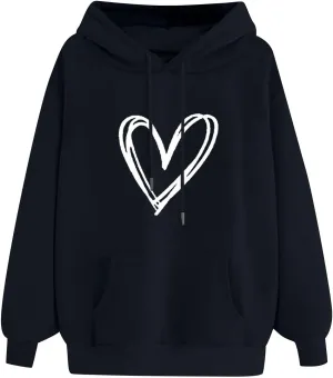 Womens Zip Up Hoodies,Teen Girl Heart Shape Sweater Long Sleeve Hoodies Valentine's Day Drawstring Pullover Tops