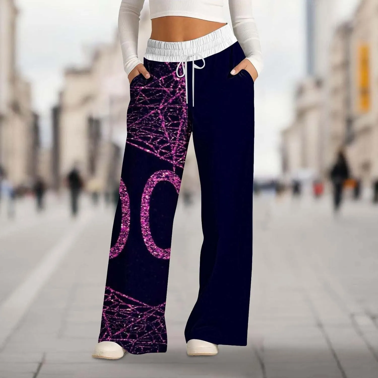 Women'sSweatpants Halloween Printed Overalls Waist Waist Wide Leg Casual Pants Casual Loose Yoga Pants with Pockets