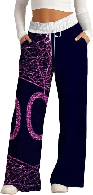Women'sSweatpants Halloween Printed Overalls Waist Waist Wide Leg Casual Pants Casual Loose Yoga Pants with Pockets