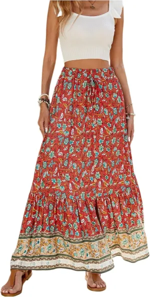 Wrap Skirt, Flowy Maxi Skirts for Women 2025 Trendy Drawstring Tiered Long Boho Skirt Spring Summer Sexy