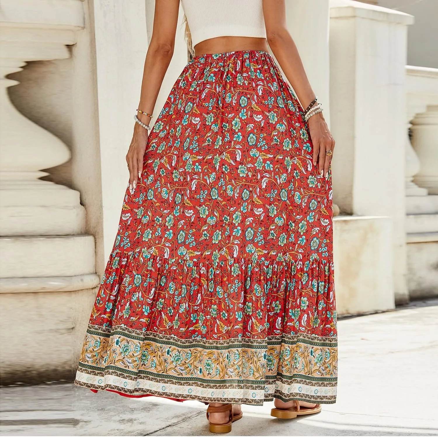 Wrap Skirt, Flowy Maxi Skirts for Women 2025 Trendy Drawstring Tiered Long Boho Skirt Spring Summer Sexy