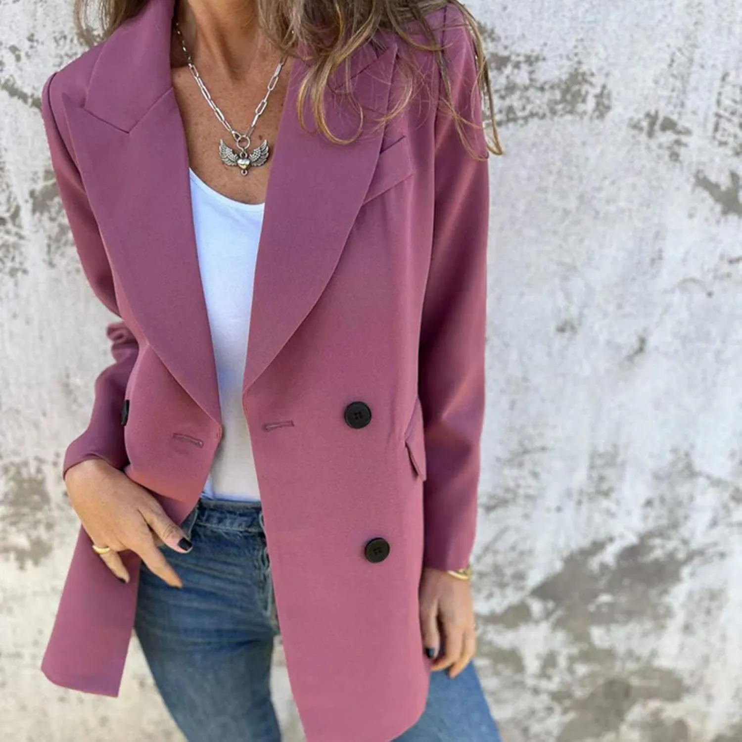 Xiaojmake 2025 Blazers for Women Business Casual Double Breasted Notched Lapel Long Sleeve Work Suit Jackets Blazer Outerwear