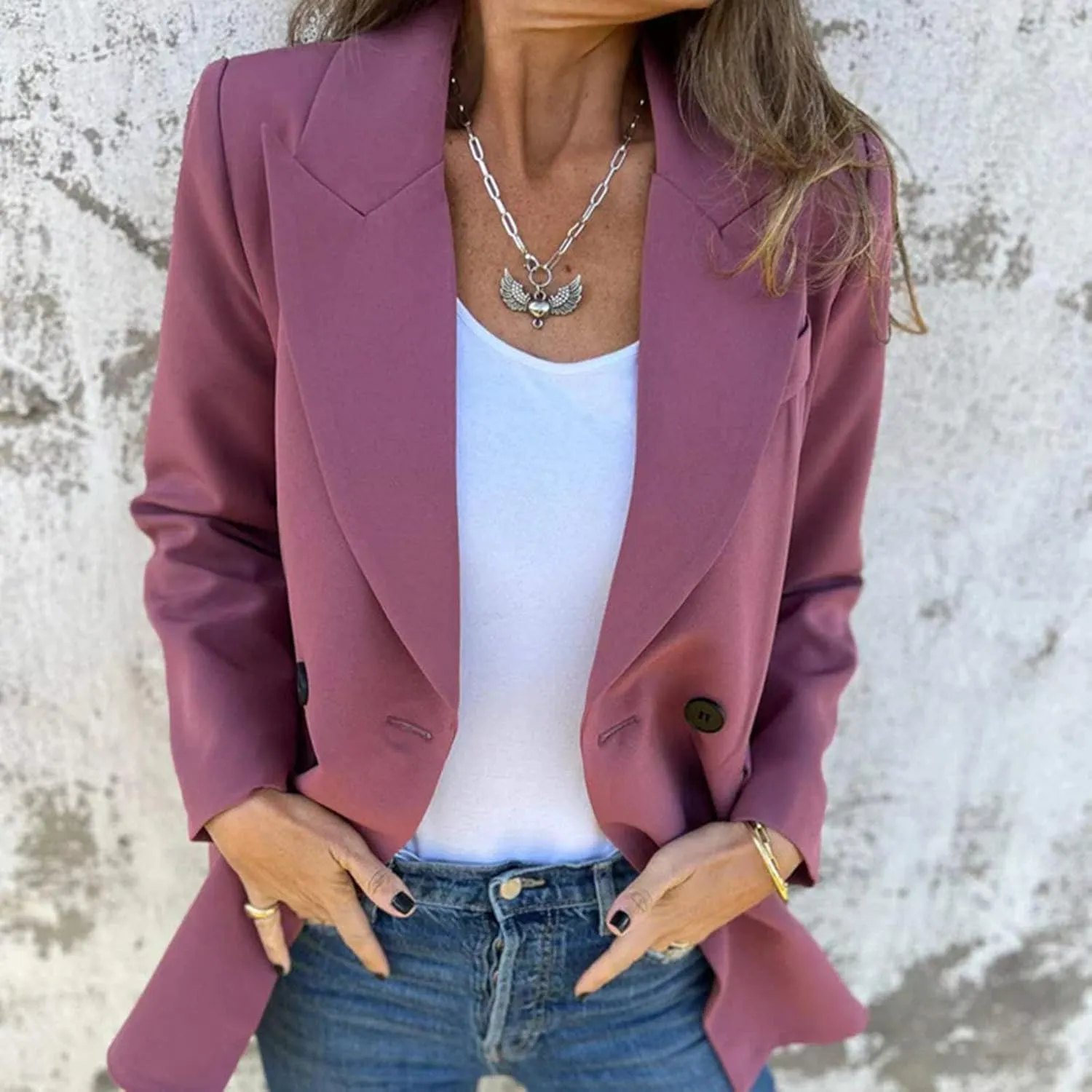 Xiaojmake 2025 Blazers for Women Business Casual Double Breasted Notched Lapel Long Sleeve Work Suit Jackets Blazer Outerwear