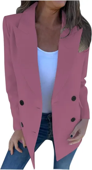 Xiaojmake 2025 Blazers for Women Business Casual Double Breasted Notched Lapel Long Sleeve Work Suit Jackets Blazer Outerwear