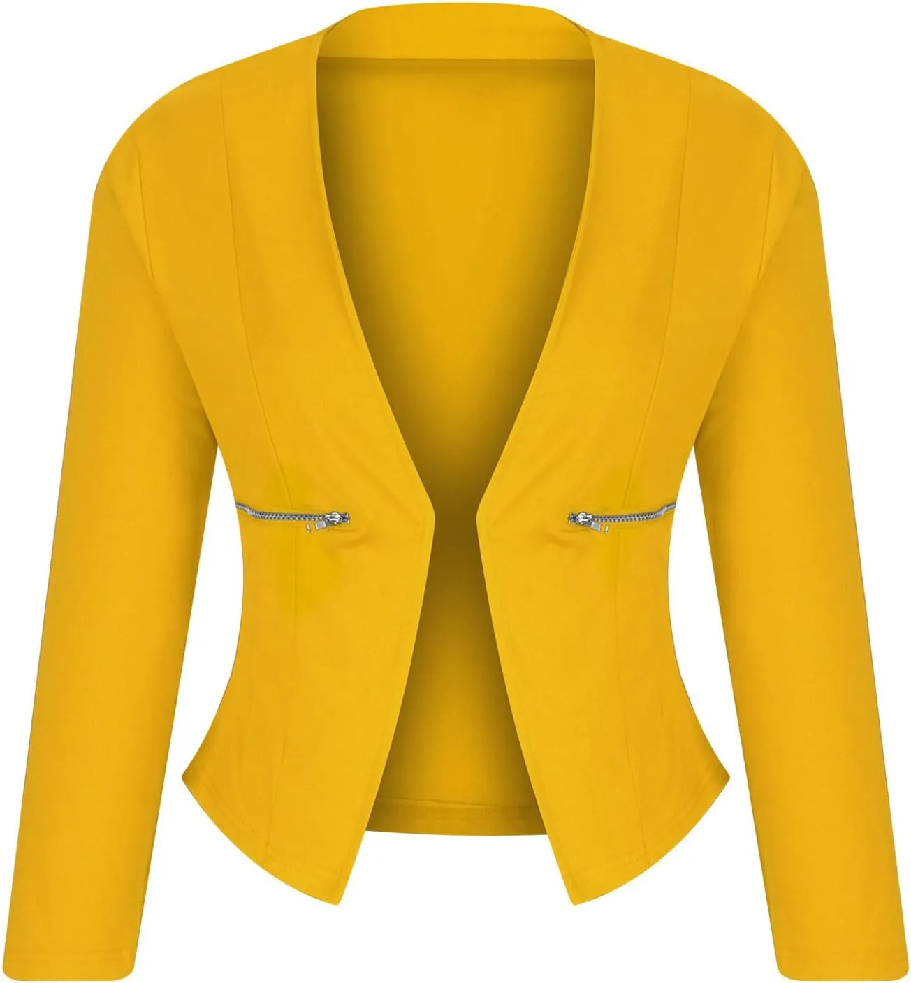 Xiaojmake Womens Work Office Suit Casual Collarless Cropped Blazer Jacket Business Cropped Blazers Long Sleeve Shrug Cardigan