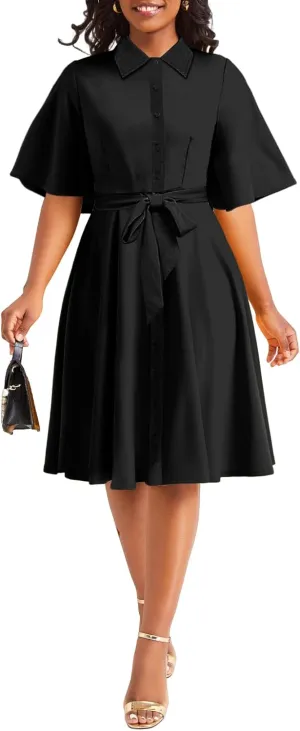 Xinlees Womens Casual Formal Fit and Flare Church Wedding Guest Work Dresses