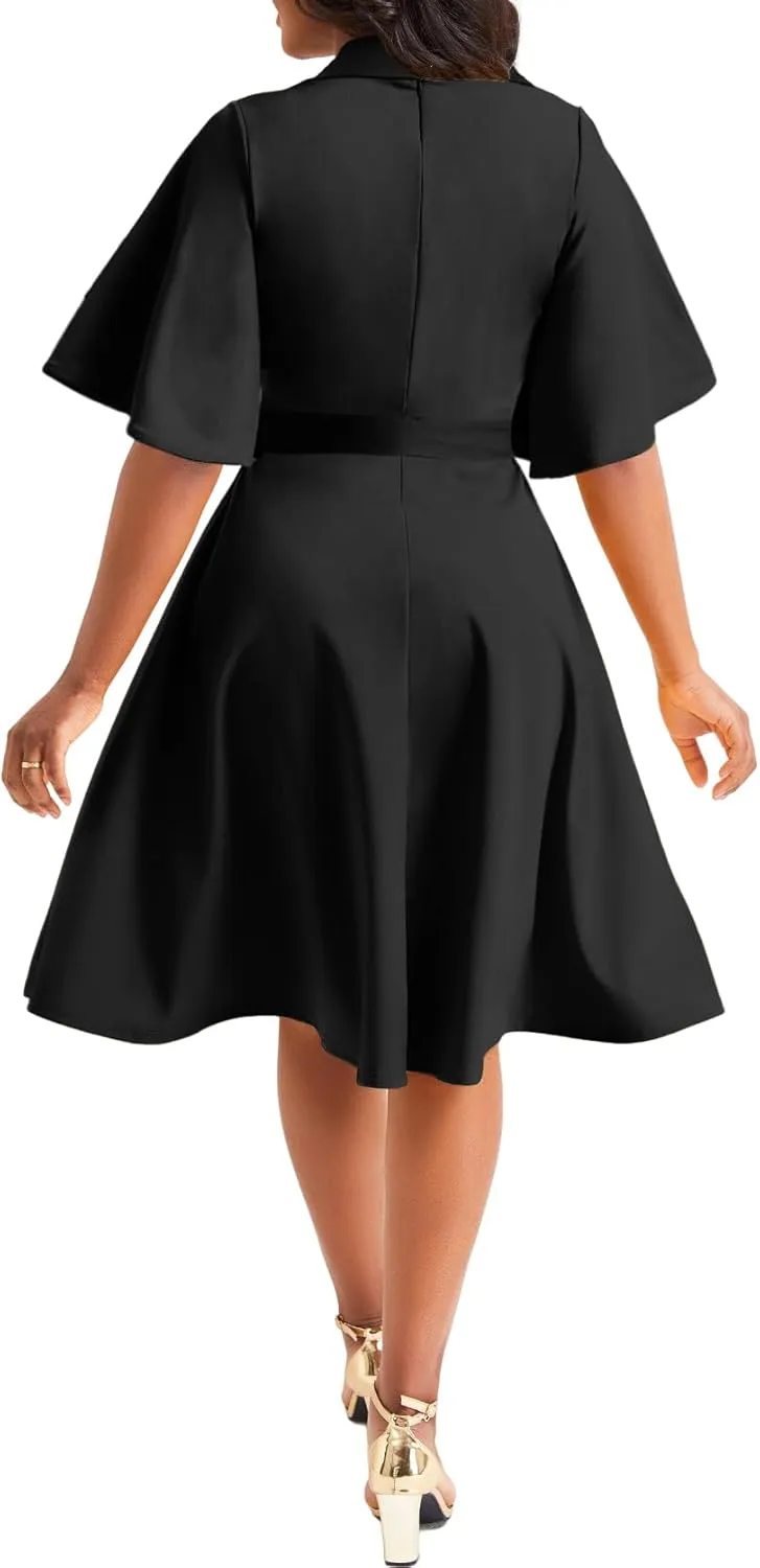Xinlees Womens Casual Formal Fit and Flare Church Wedding Guest Work Dresses