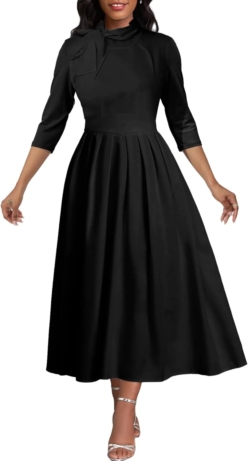 Xinlees Womens Casual Formal Fit and Flare Church Wedding Guest Work Dresses