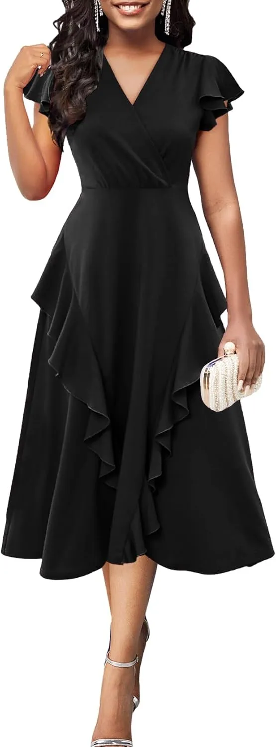 Xinlees Womens Casual Formal Fit and Flare Church Wedding Guest Work Dresses