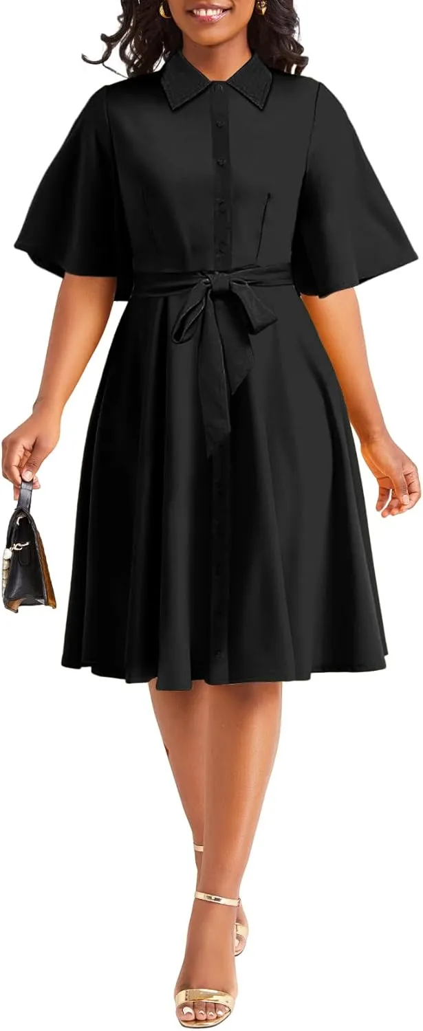 Xinlees Womens Casual Formal Fit and Flare Church Wedding Guest Work Dresses