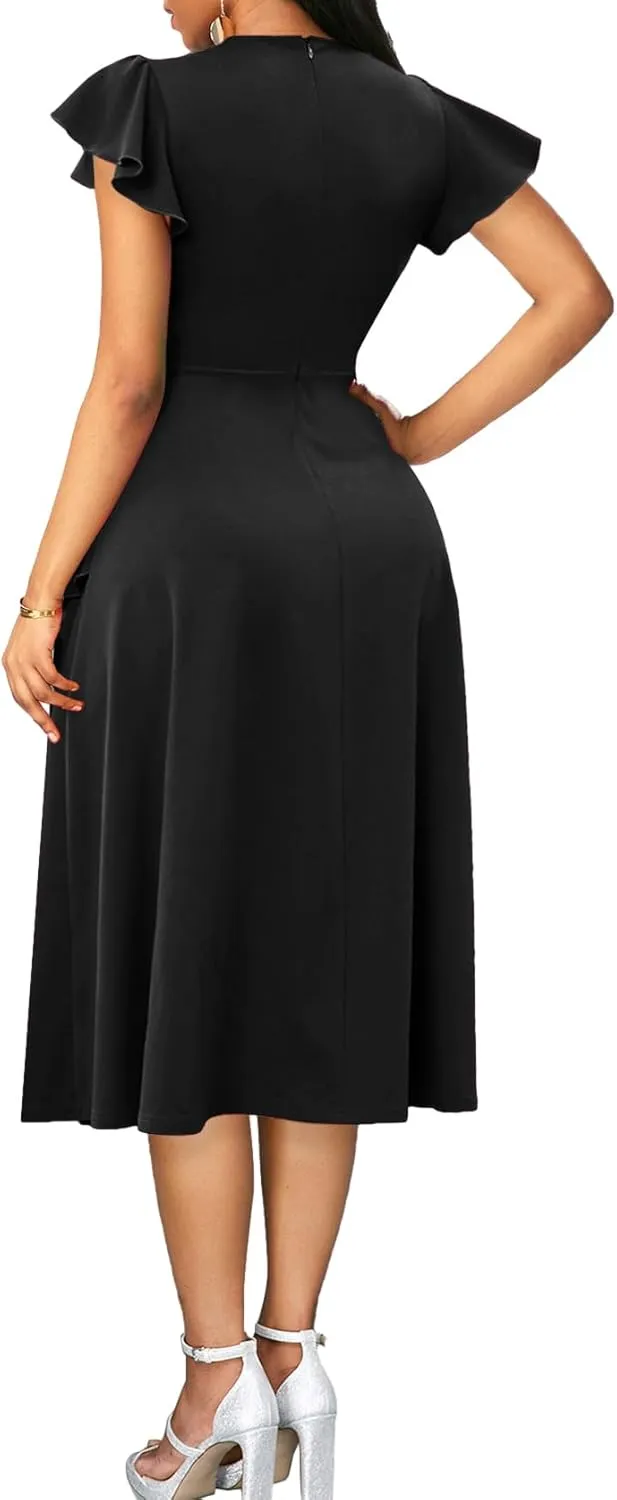 Xinlees Womens Casual Formal Fit and Flare Church Wedding Guest Work Dresses