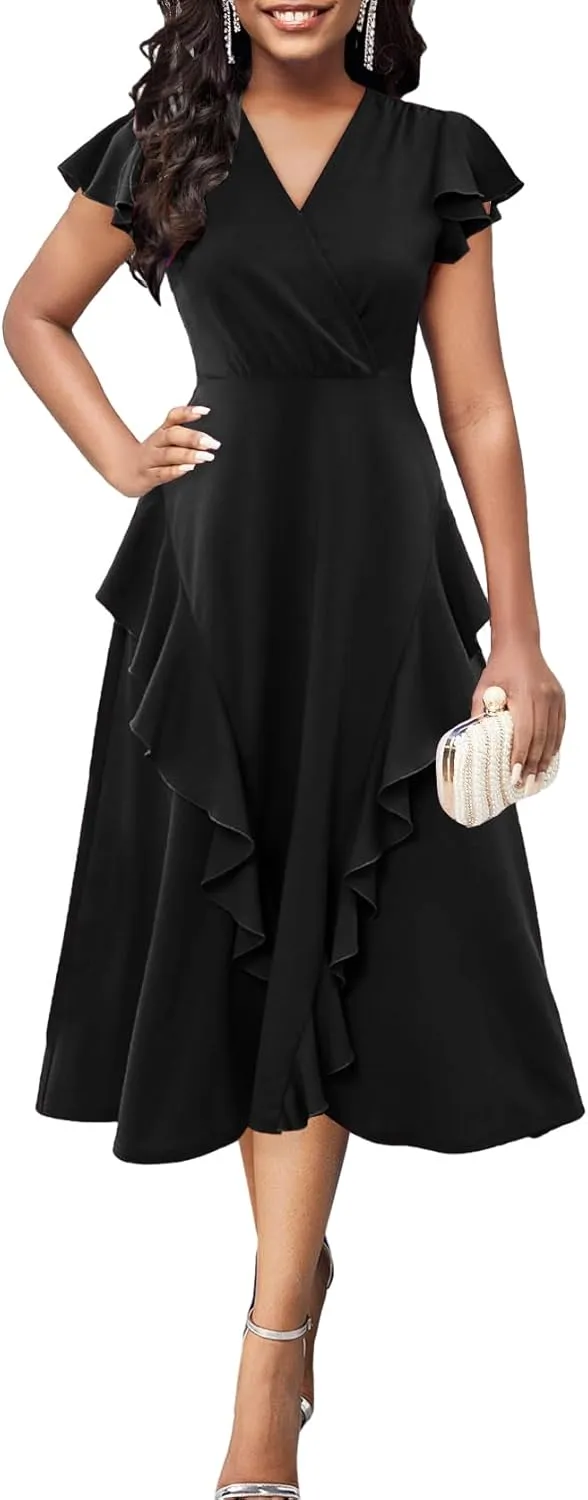 Xinlees Womens Casual Formal Fit and Flare Church Wedding Guest Work Dresses