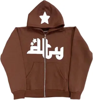 Y2K Women Men Graphic Hoodies Oversized Zip Up Jackets Vintage Harajuku Punk Print Full Zipper Hooded Sweatshirts