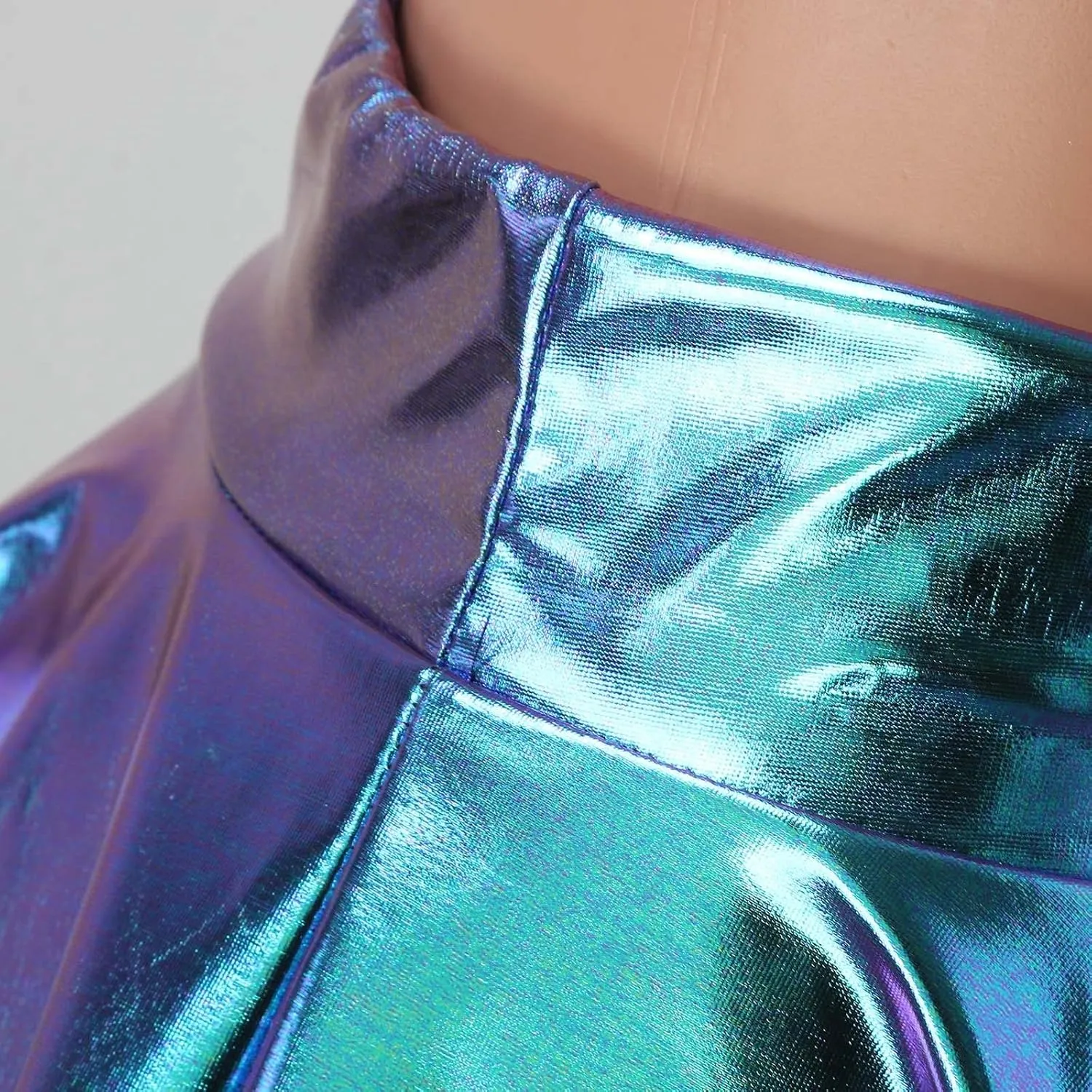 YOLAI Women Glossy Reflective Skirt A Line Pleated Skirt Sexy High Waist Mini Short Skirts