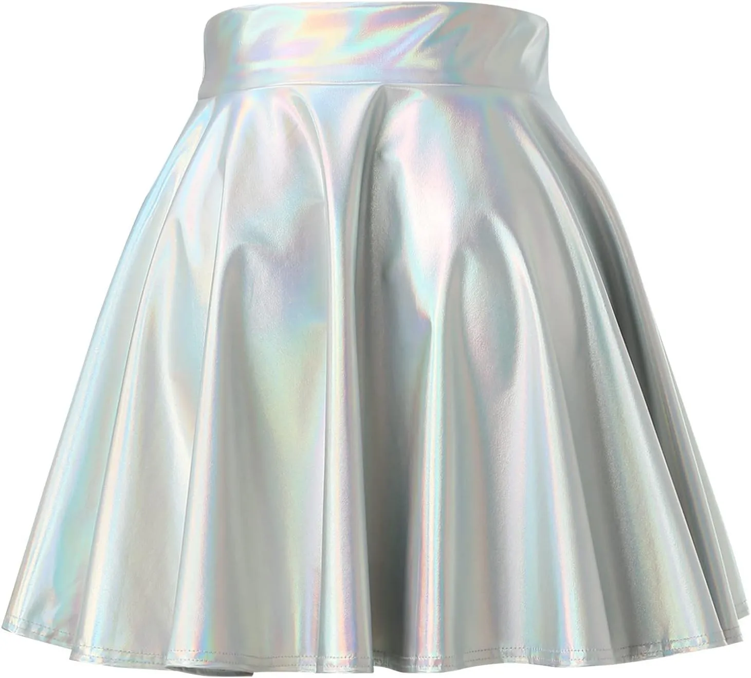 YOLAI Women Glossy Reflective Skirt A Line Pleated Skirt Sexy High Waist Mini Short Skirts