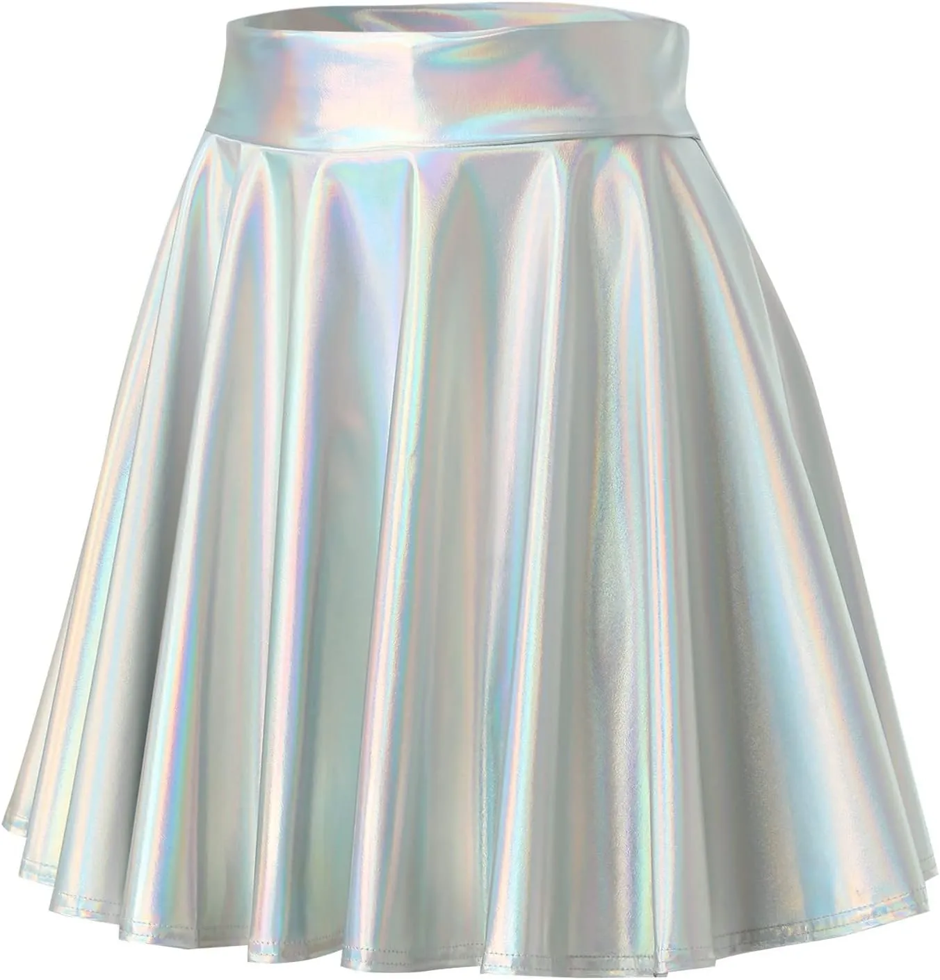 YOLAI Women Glossy Reflective Skirt A Line Pleated Skirt Sexy High Waist Mini Short Skirts