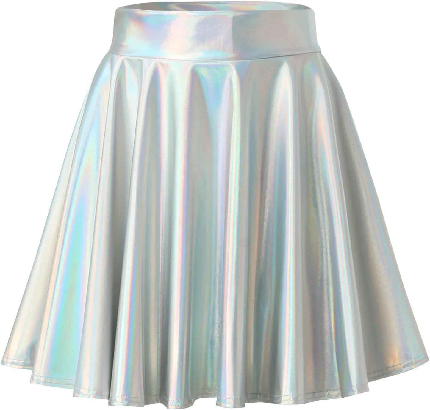 YOLAI Women Glossy Reflective Skirt A Line Pleated Skirt Sexy High Waist Mini Short Skirts
