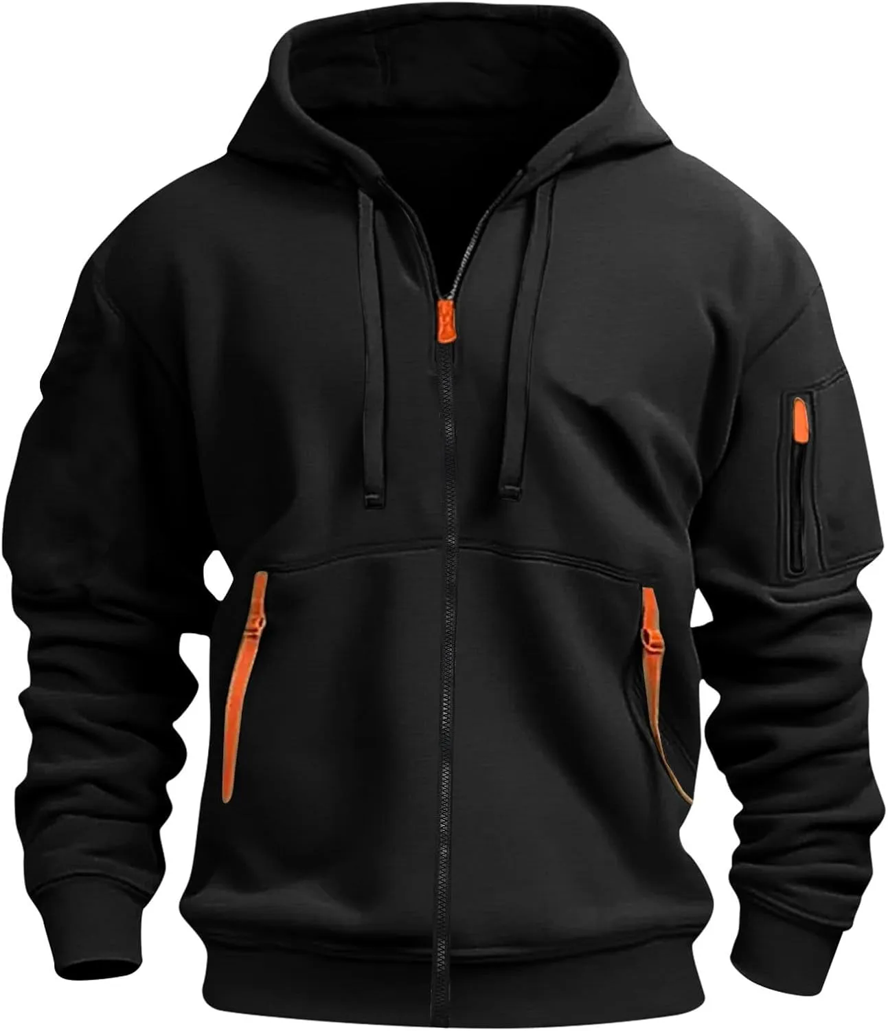 ZEFOTIM Zip Up Hoodies for Men Solid Hoodie Big and Tall Funny Outdoor Long Sleeve Drawstring Hoodies with Pocket