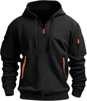 ZEFOTIM Zip Up Hoodies for Men Solid Hoodie Big and Tall Funny Outdoor Long Sleeve Drawstring Hoodies with Pocket