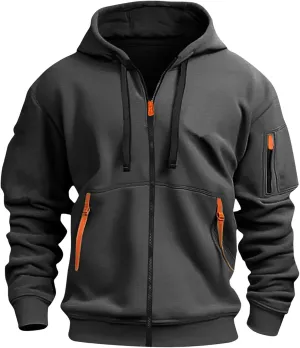 ZEFOTIM Zip Up Hoodies for Men Solid Hoodie Big and Tall Funny Outdoor Long Sleeve Drawstring Hoodies with Pocket