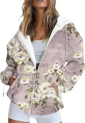 Zip Up Hoodie Long Sleeve Hooded Coat Graphic Jacket with Pockets Trendy Sweatshirts Loose Fit Hoodies