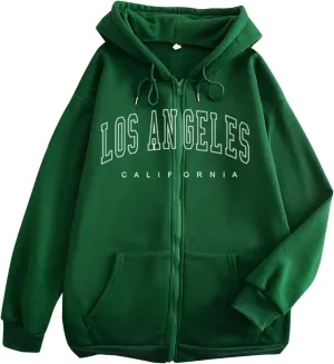Zip Up Hoodies for Teen Girls Los Angeles Sweatshirt with Hood Full Zipper Hoodies Pullover Long Sleeve Tops with Pockets