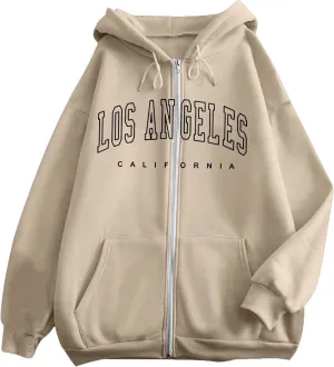 Zip Up Hoodies for Teen Girls Los Angeles Sweatshirt with Hood Full Zipper Hoodies Pullover Long Sleeve Tops with Pockets