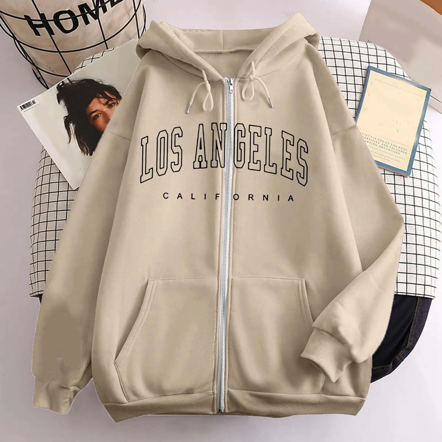Zip Up Hoodies for Teen Girls Los Angeles Sweatshirt with Hood Full Zipper Hoodies Pullover Long Sleeve Tops with Pockets