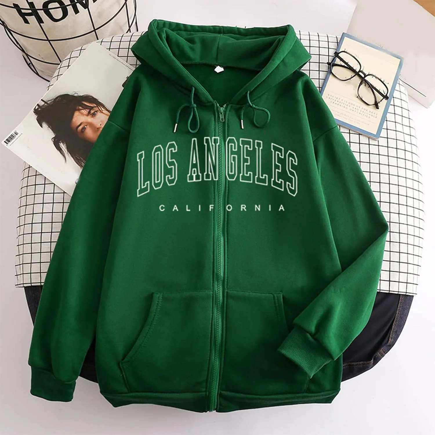 Zip Up Hoodies for Teen Girls Los Angeles Sweatshirt with Hood Full Zipper Hoodies Pullover Long Sleeve Tops with Pockets