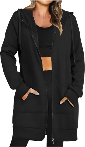 Zip Up Sweatshirt Women Long Sleeve Drawstring Pullover Hoodies With Pockets Cardigan Shirts Fall Fashion Outfits