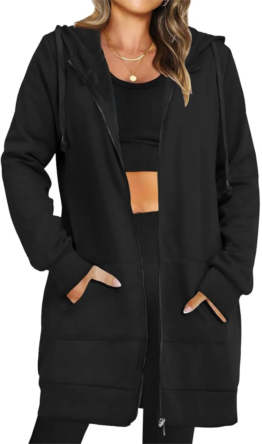 Zip Up Sweatshirt Women Long Sleeve Drawstring Pullover Hoodies With Pockets Cardigan Shirts Fall Fashion Outfits