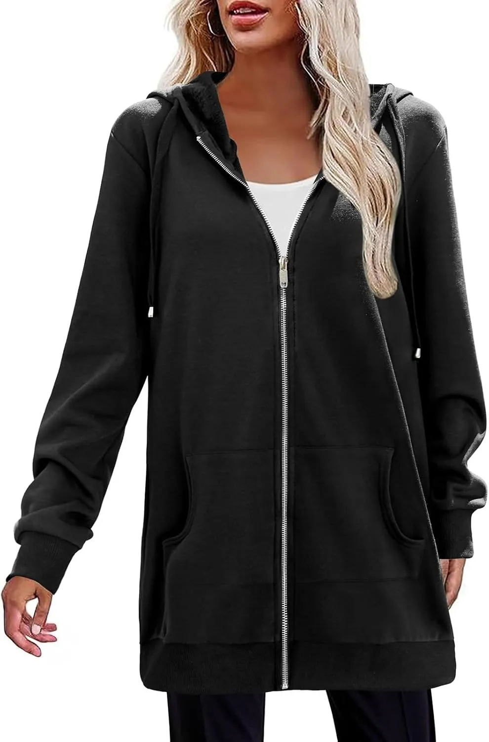 Zip Up Sweatshirt Women Long Sleeve Drawstring Pullover Hoodies With Pockets Cardigan Shirts Fall Fashion Outfits