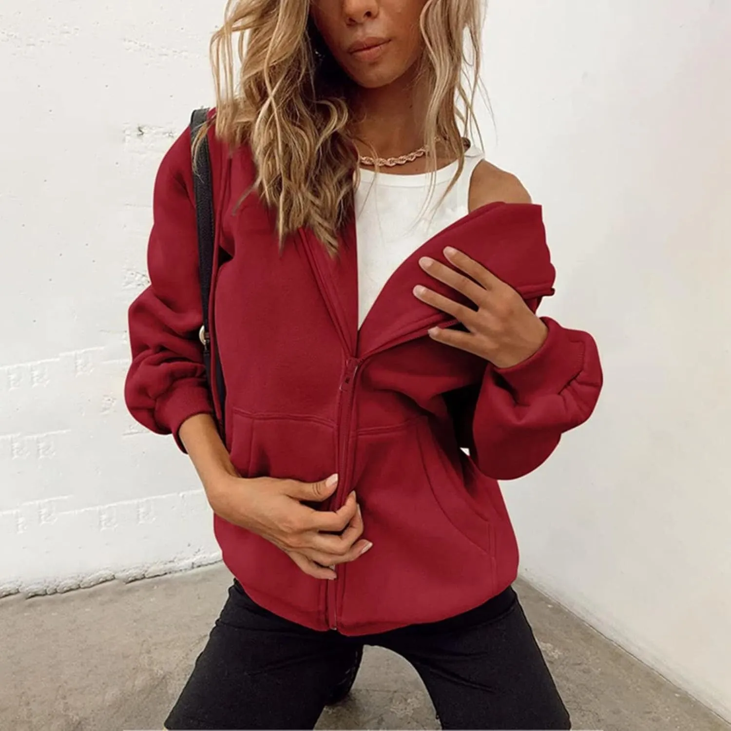 Zipper Hoodies for Women Trendy Long Sleeve Sweatshirts Fall Outfits Plus Size Hoodies Casual Winter Jackets Clothes